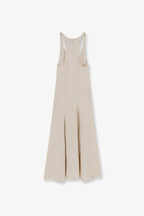 Toteme women’s long cotton beige sleeveless midi dress with subtle pleated hem and minimalist design