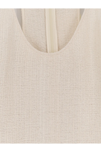 Beige textured linen top with central zipper neckline detail in Toteme women’s long white cotton dress