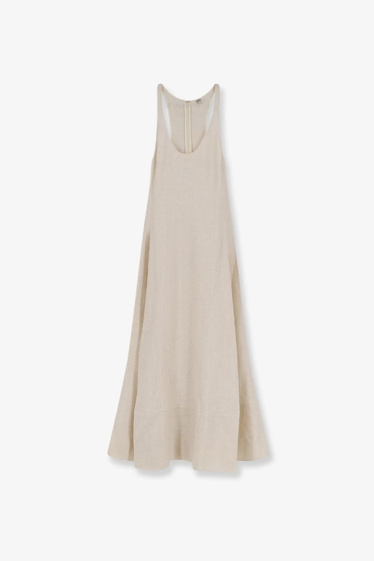 Toteme women’s long white cotton dress with flowing sleeveless silhouette and subtle textured fabric back view