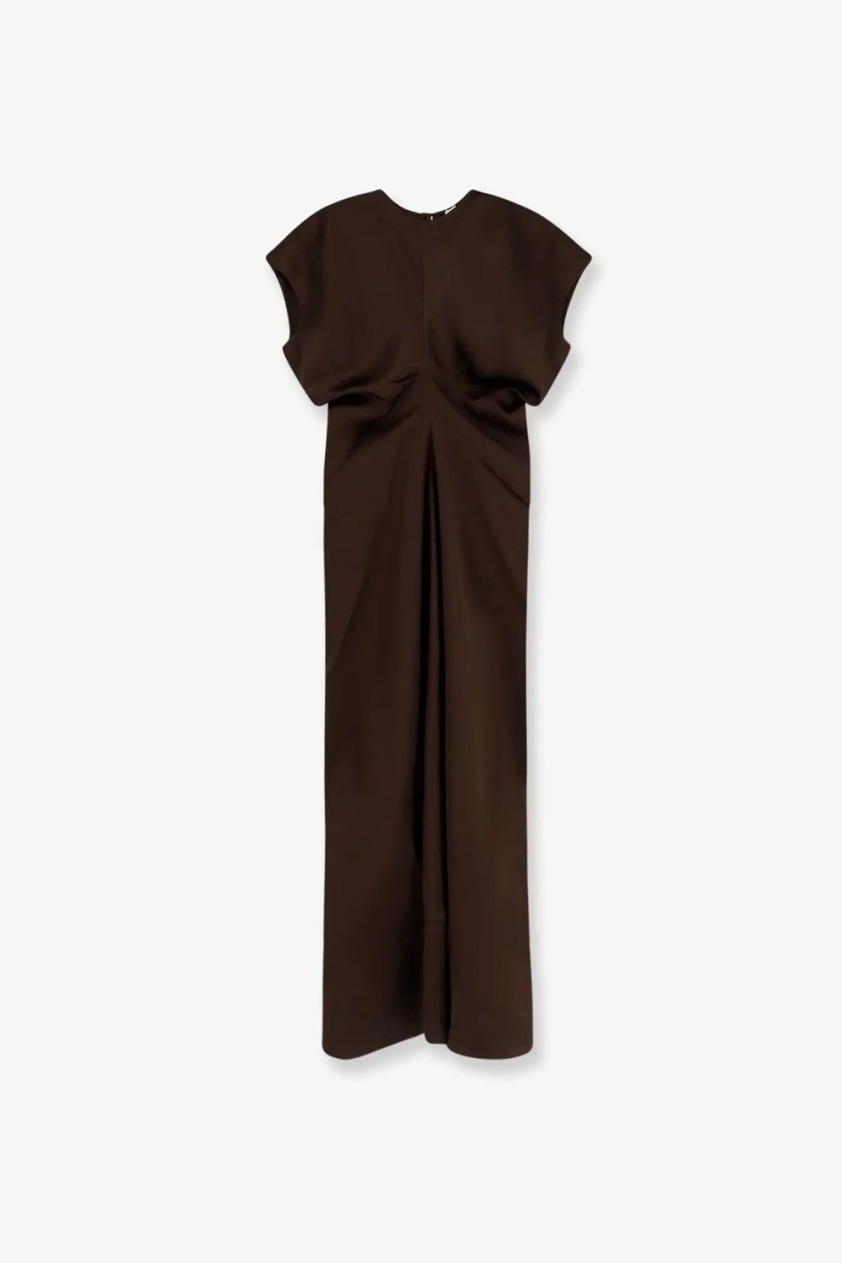 Toteme women’s long viscose dress in dark brown with short sleeves and a subtle front slit