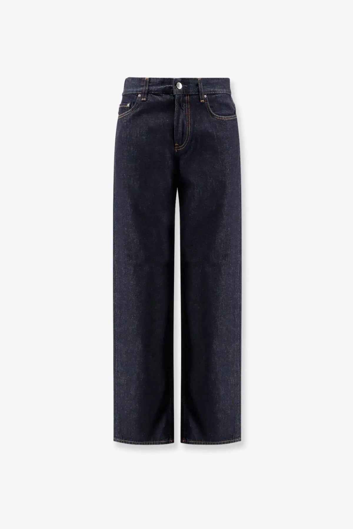 Toteme women’s low straight denim jeans in dark indigo with a high-rise waist and wide-leg cut