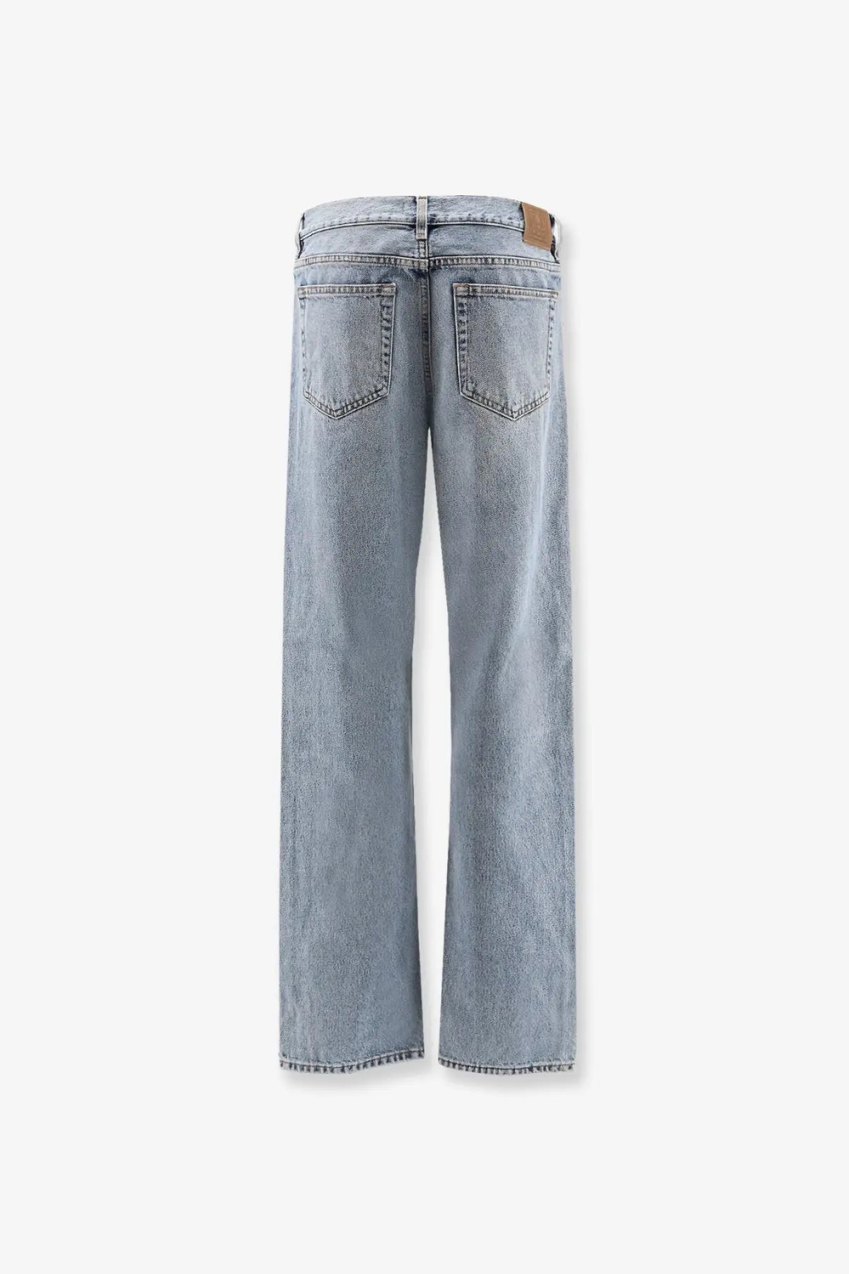 Toteme women’s low straight grey jeans made of organic cotton with light-wash denim and frayed hems