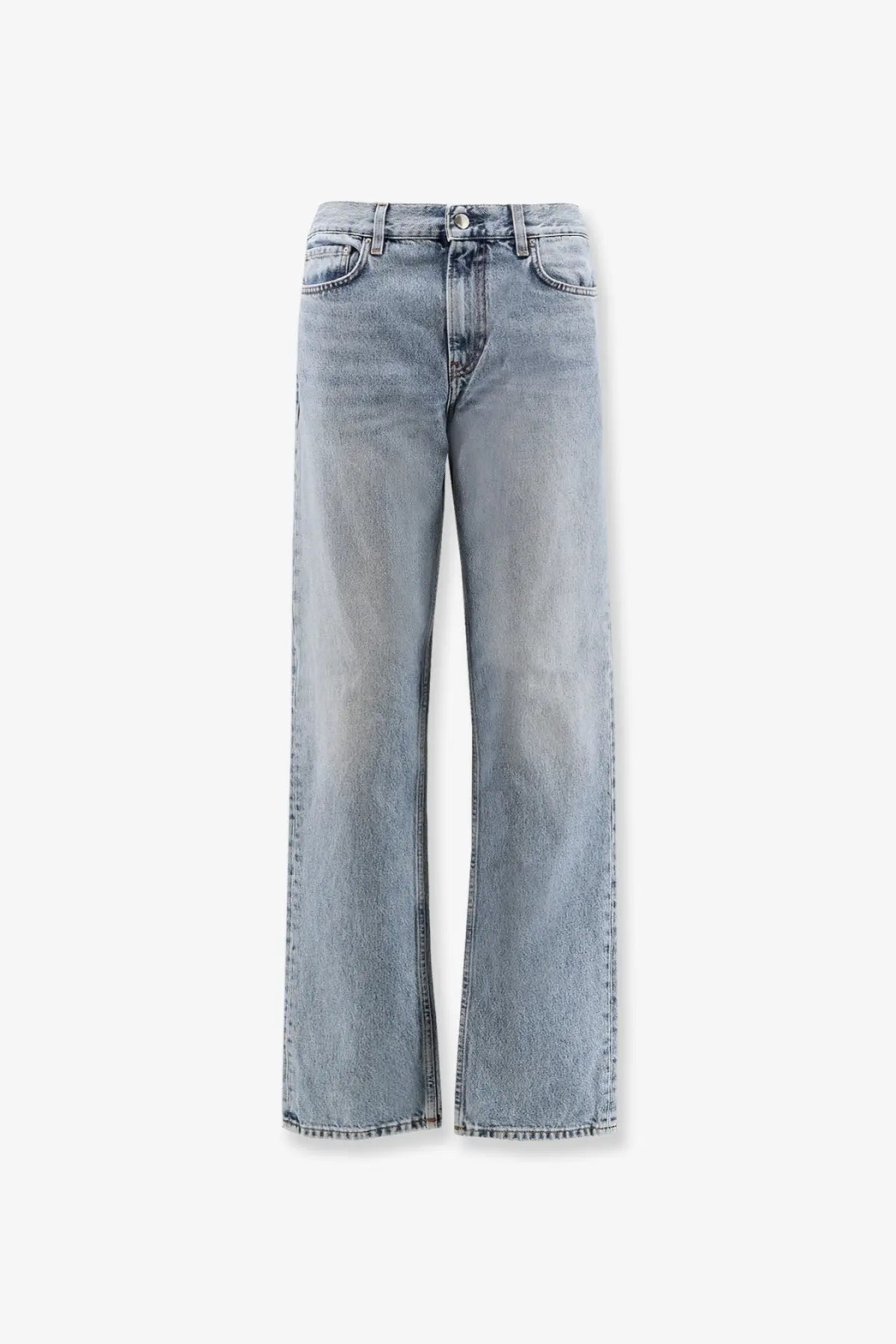 Light-wash toteme women’s low straight organic cotton jeans with five-pocket design in grey color