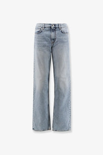 Light-wash toteme women’s low straight organic cotton jeans with five-pocket design in grey color