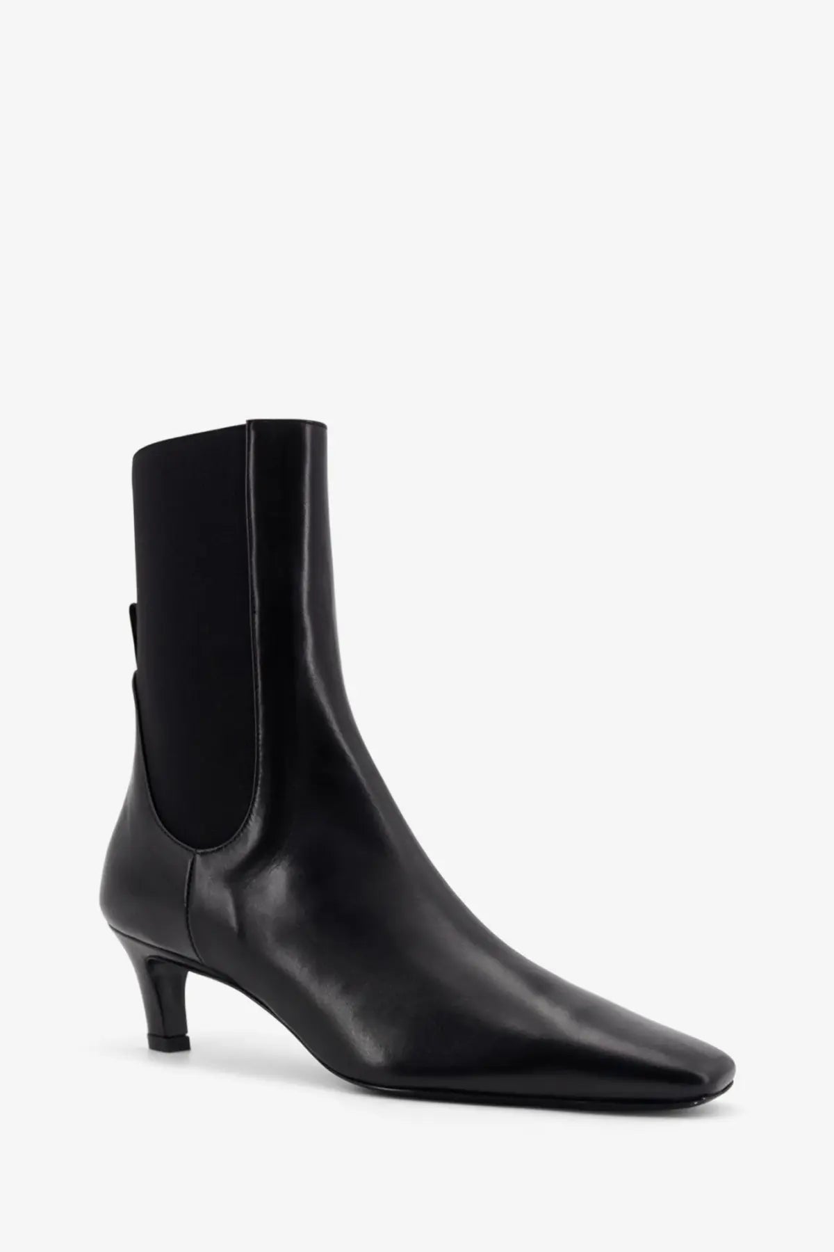 Toteme women’s the mid heel boot black leather ankle boot with sleek pointed toe and low heel