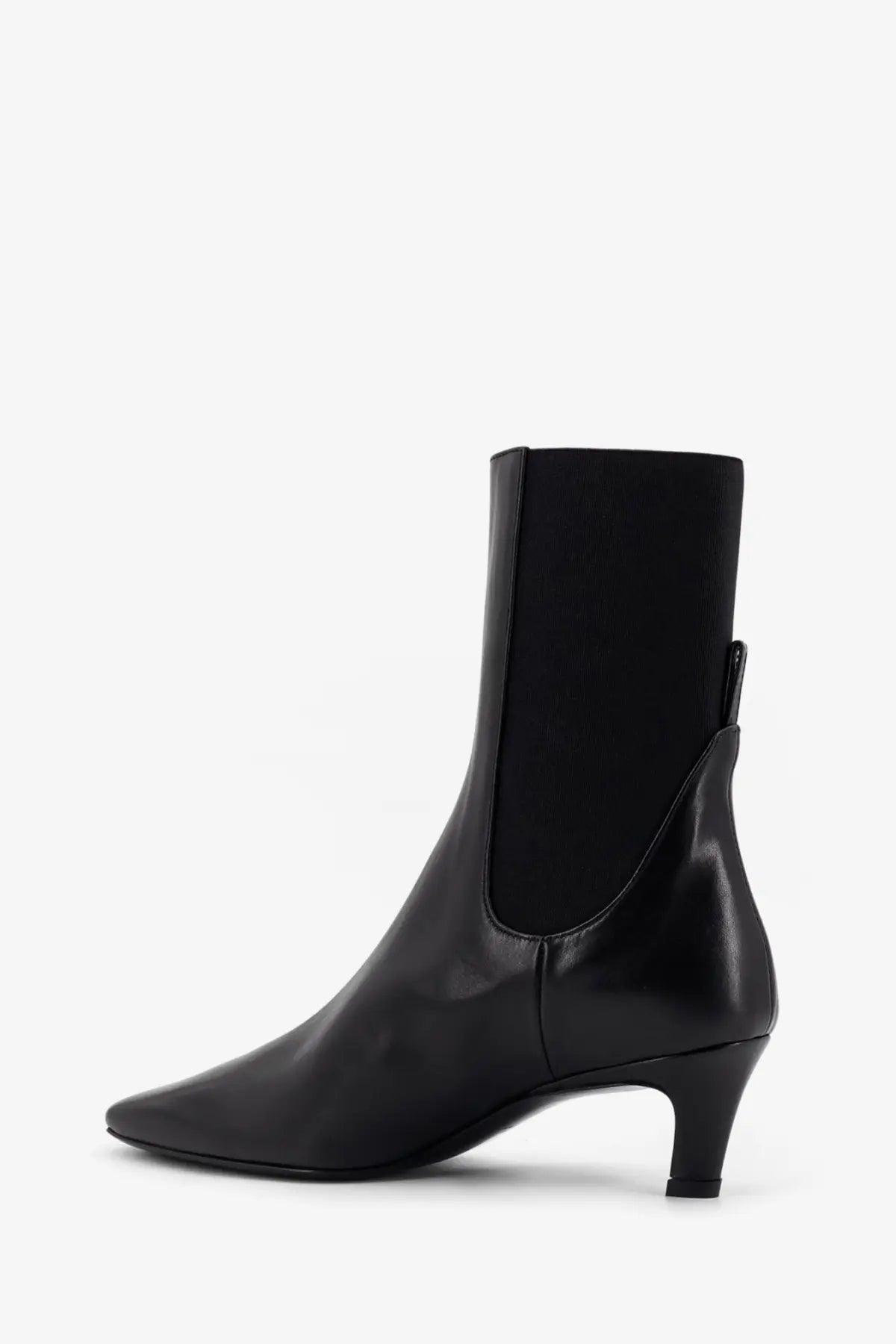Black leather ankle boot from Toteme with sleek pointed toe and low block heel in black for stylish wear