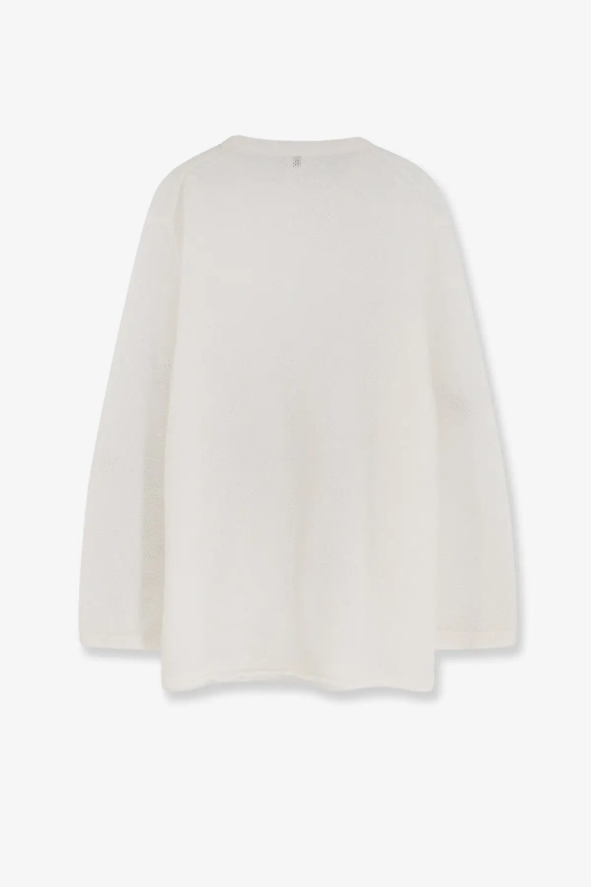 Cream-colored long-sleeved toteme women’s sweater in mohair and wool blend with relaxed fit and rounded neckline