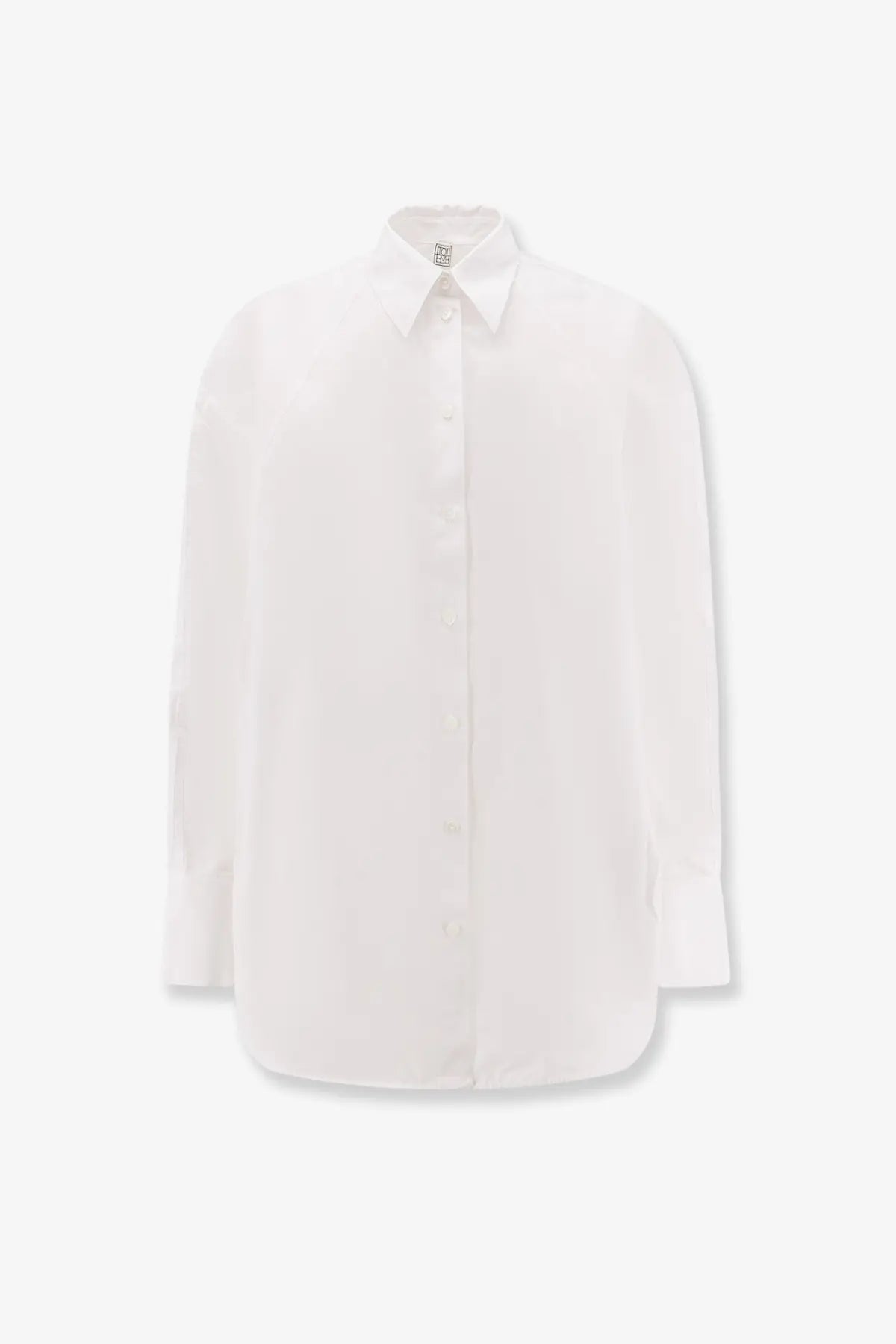 Toteme women’s organic cotton white shirt with classic collar long sleeves and subtle front pleats