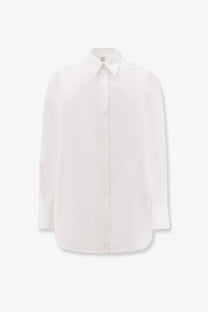 Toteme women’s organic cotton white shirt with classic collar long sleeves and subtle front pleats