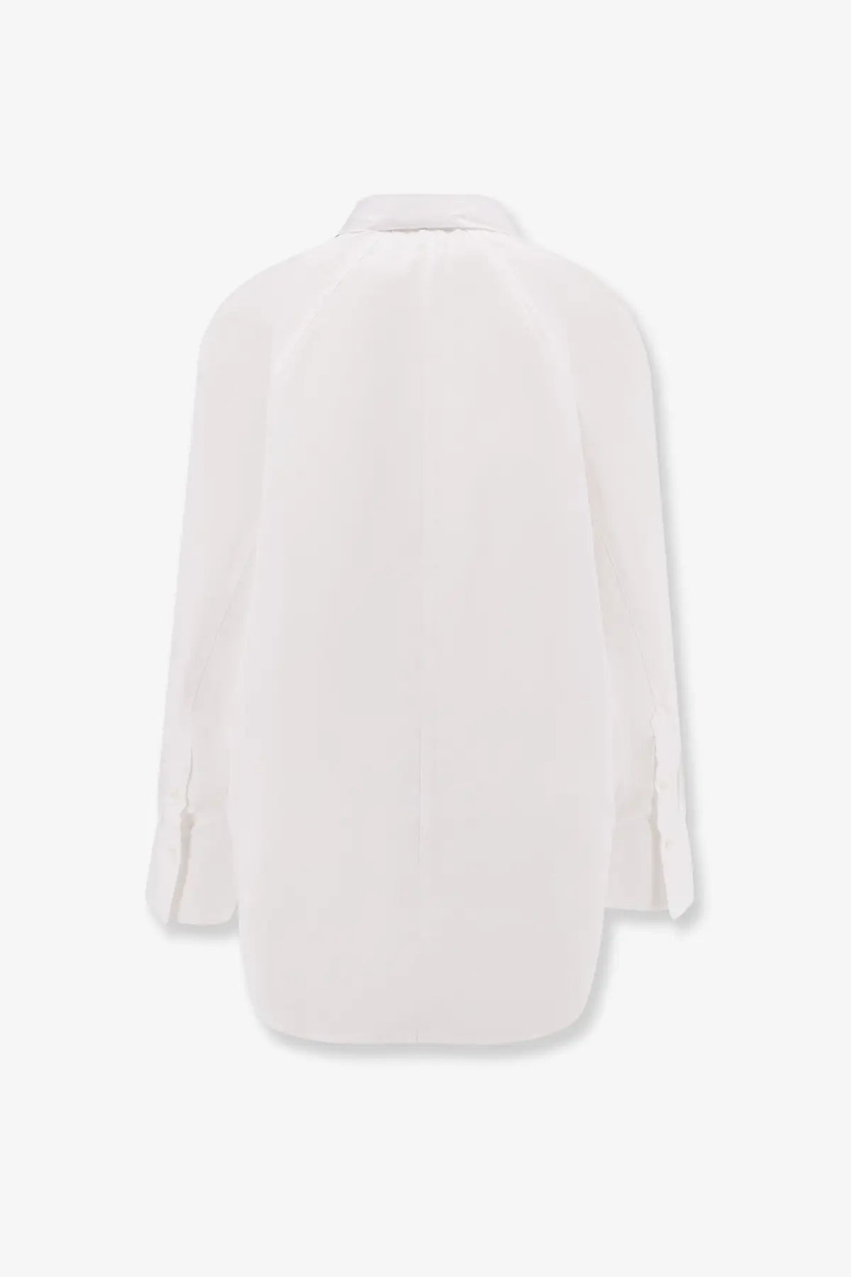 Toteme women’s organic cotton shirt white sleek silk blouse with classic collar and long sleeves front view