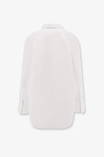Toteme women’s organic cotton shirt white sleek silk blouse with classic collar and long sleeves front view