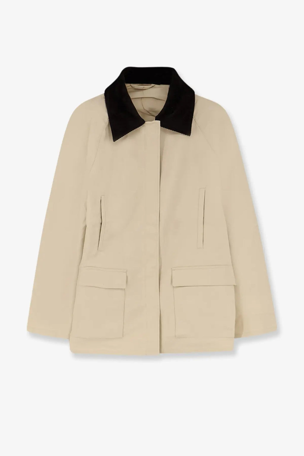 Toteme women’s organic cotton beige trench coat with black velvet collar and two front patch pockets