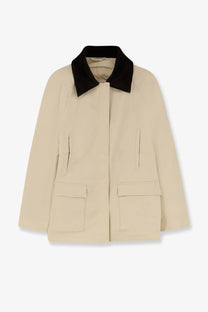 Toteme women’s organic cotton beige trench coat with black velvet collar and two front patch pockets