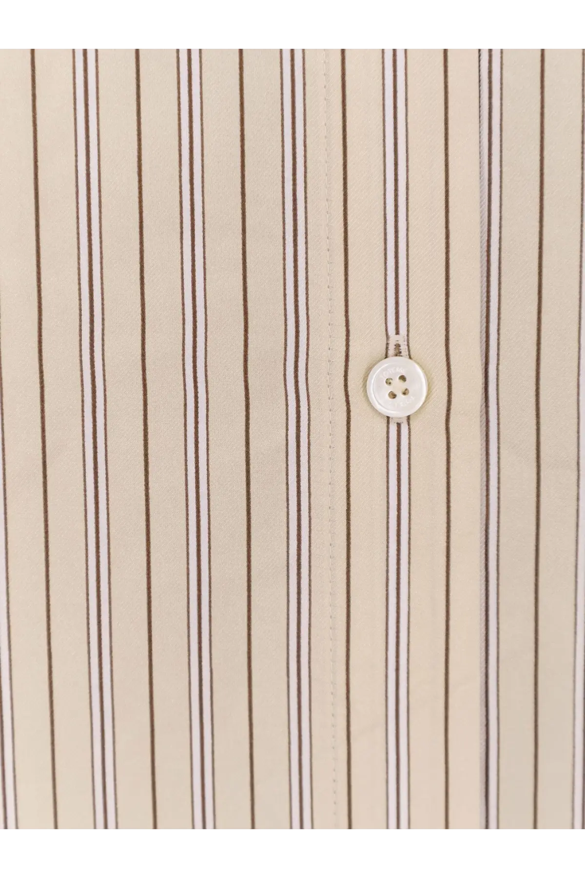 Toteme women’s oversized striped silk shirt beige with vertical beige and brown stripes and white four-hole button