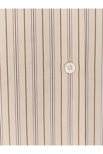 Toteme women’s oversized striped silk shirt beige with vertical beige and brown stripes and white four-hole button