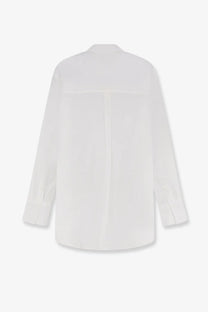 Toteme women’s oversized white button-up shirt in cotton and linen with a relaxed fit and long sleeves for summer