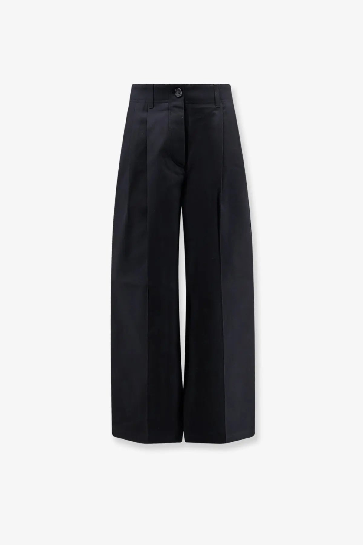 Toteme women’s black high-waisted wide-leg relaxed cotton trousers with tailored design and subtle front pleats