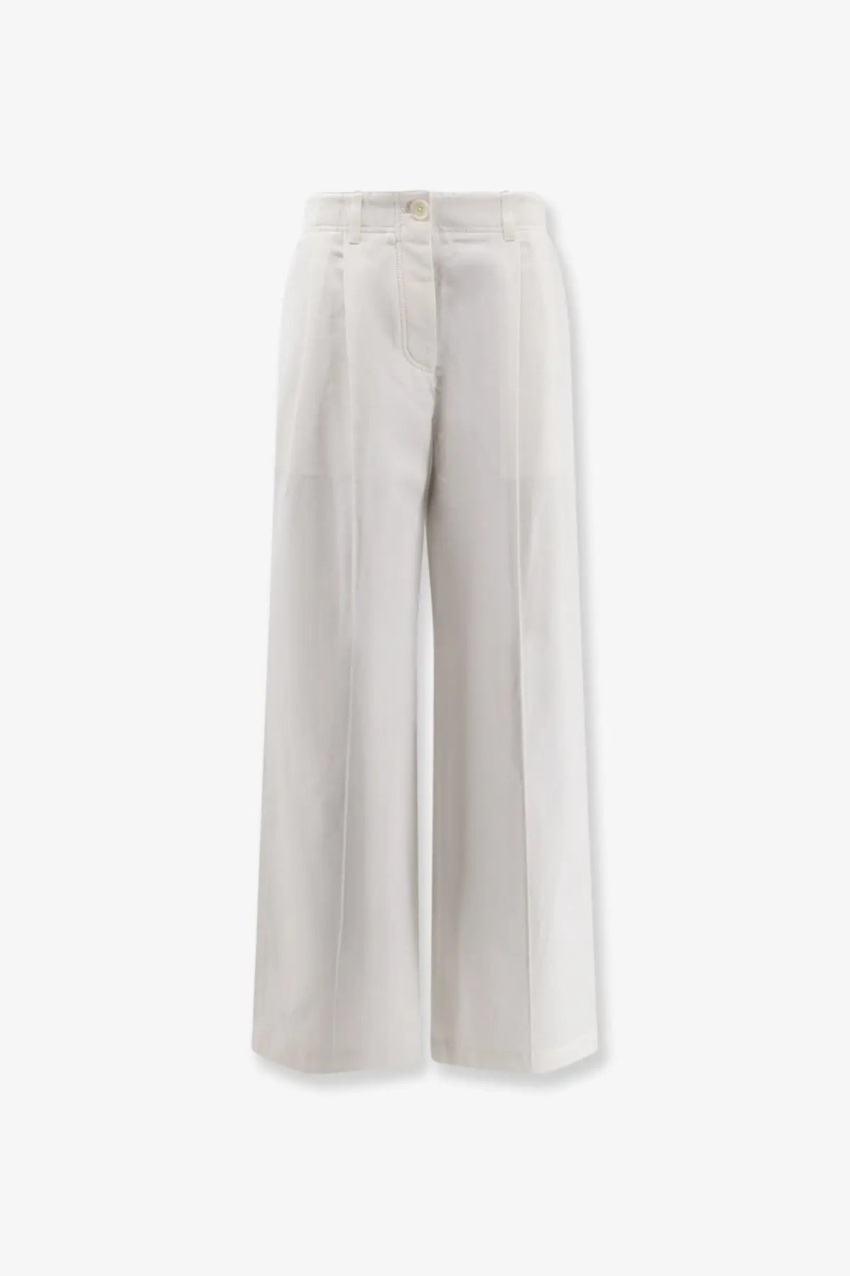 Toteme women’s cream cotton wide-leg trousers with minimalist design and subtle front pleats in white