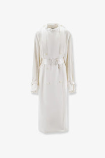 Toteme women’s satin trench coat white with belted waist and subtle button details in sleek off-white shade