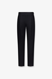 Toteme women’s slim black tailored wool and silk trousers with sleek straight-leg cut and subtle waistband pleats