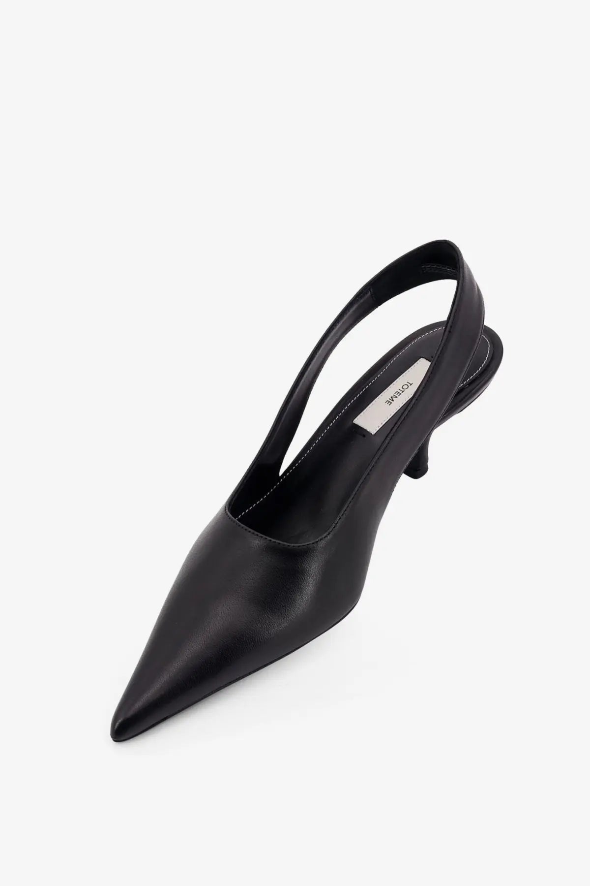 Toteme women’s black leather slingback pump with pointed toe and low heel in pelle con effetto coccodrillo texture