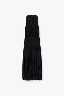 Toteme women’s black sleeveless midi dress with gathered viscose bodice and pleated skirt