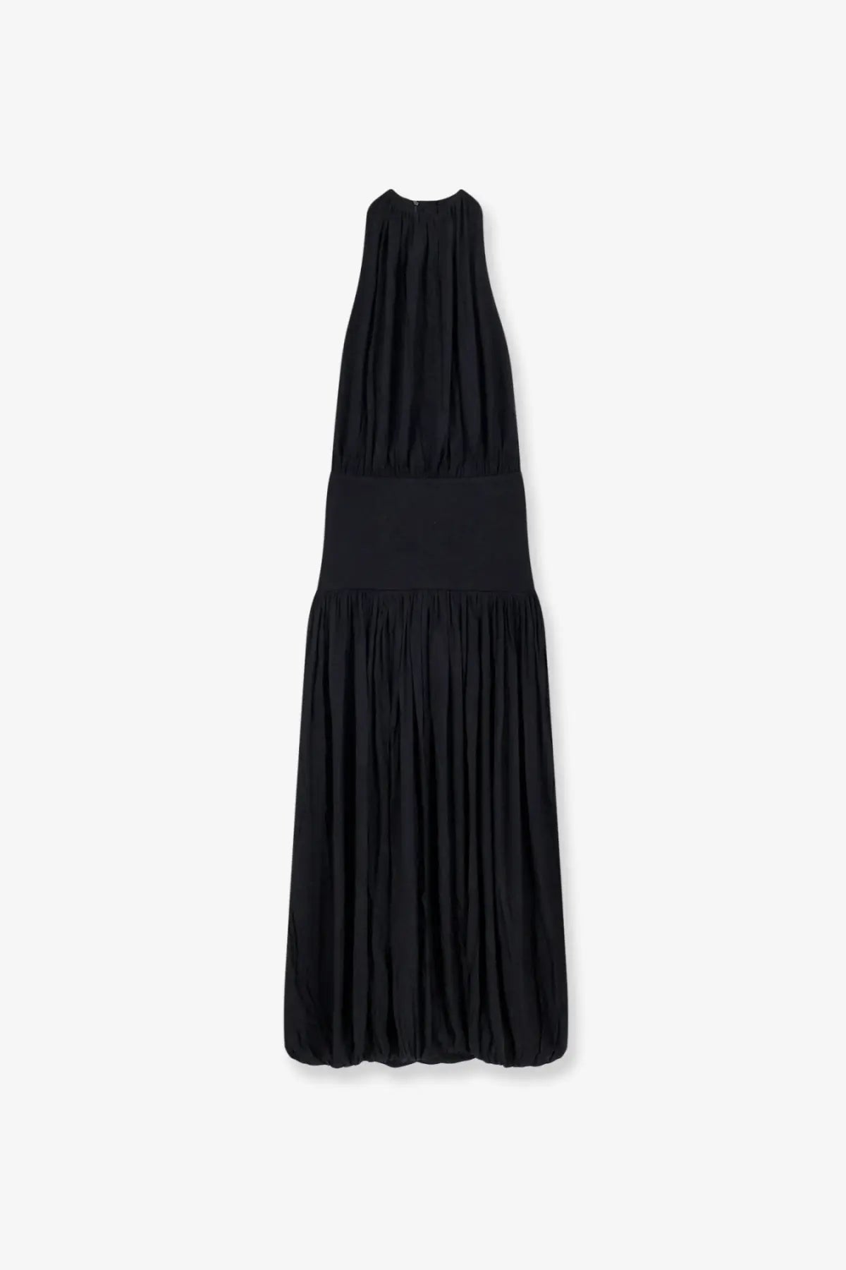 Toteme women’s black sleeveless midi dress with high neckline pleated bodice and skirt made of soft viscose