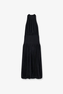 Toteme women’s black sleeveless midi dress with high neckline pleated bodice and skirt made of soft viscose