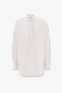 Toteme women’s white organic cotton shirt with stand collar long sleeves and front button closure
