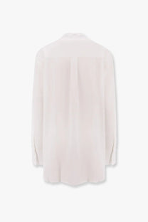Toteme women’s stand collar organic cotton shirt white shown from the back with relaxed fit and subtle vertical pleats