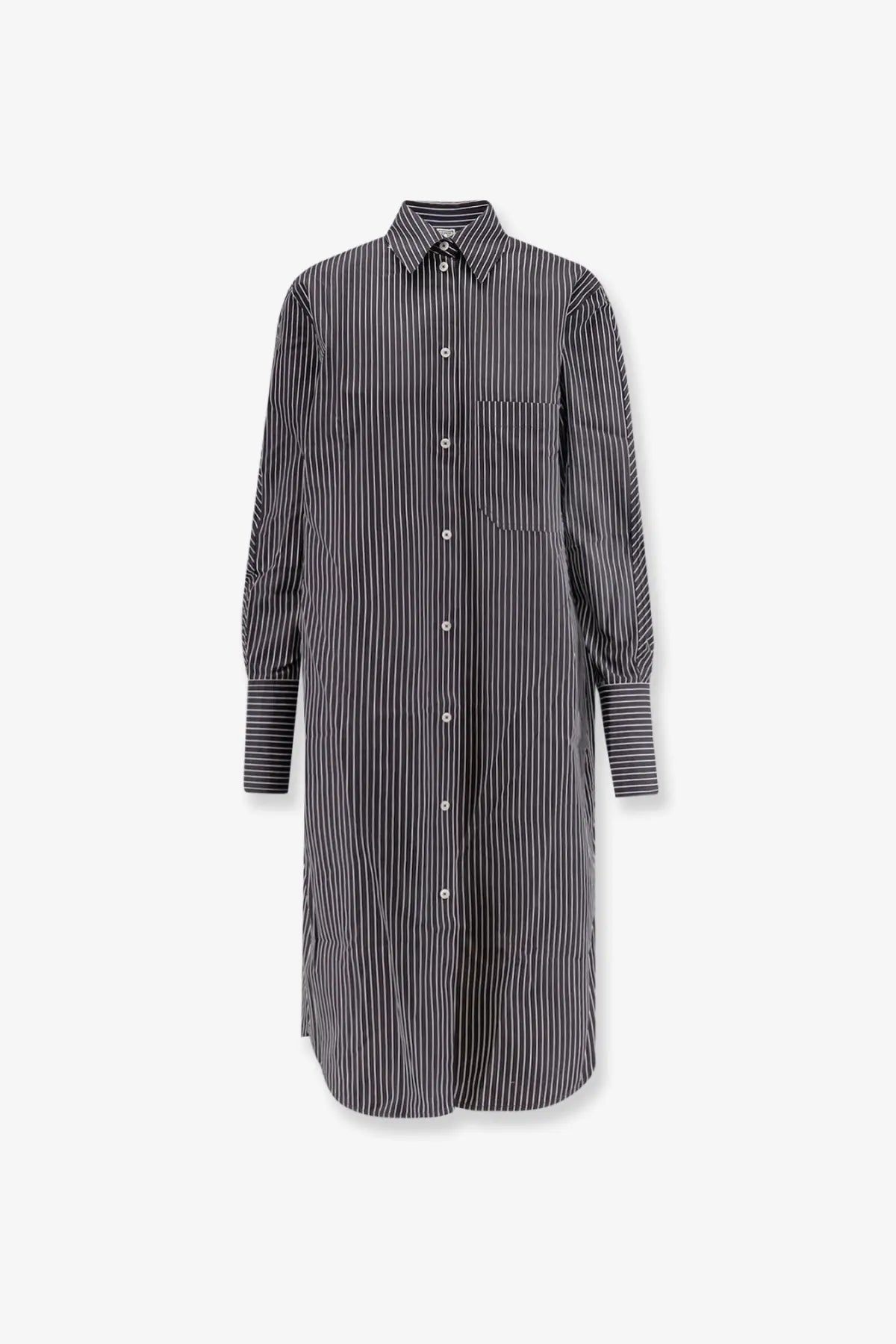 Toteme women’s black and white striped long-sleeved shirtdress with classic collar and front pocket
