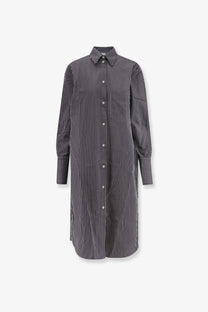 Toteme women’s black and white striped long-sleeved shirtdress with classic collar and front pocket
