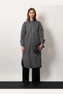 Toteme women’s black and white striped kimono sleeve shirtdress with relaxed oversized fit and long sleeves