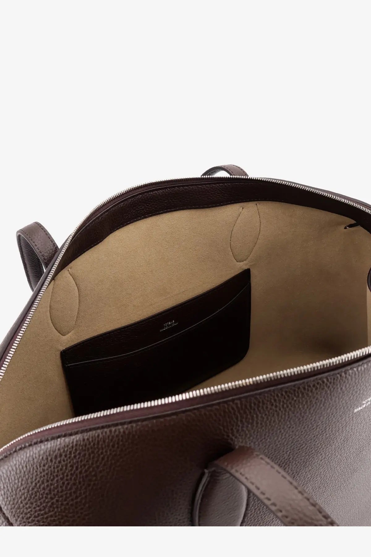 Toteme women’s suede handbag brown with brown pebbled leather tote bag beige interior and black card pocket