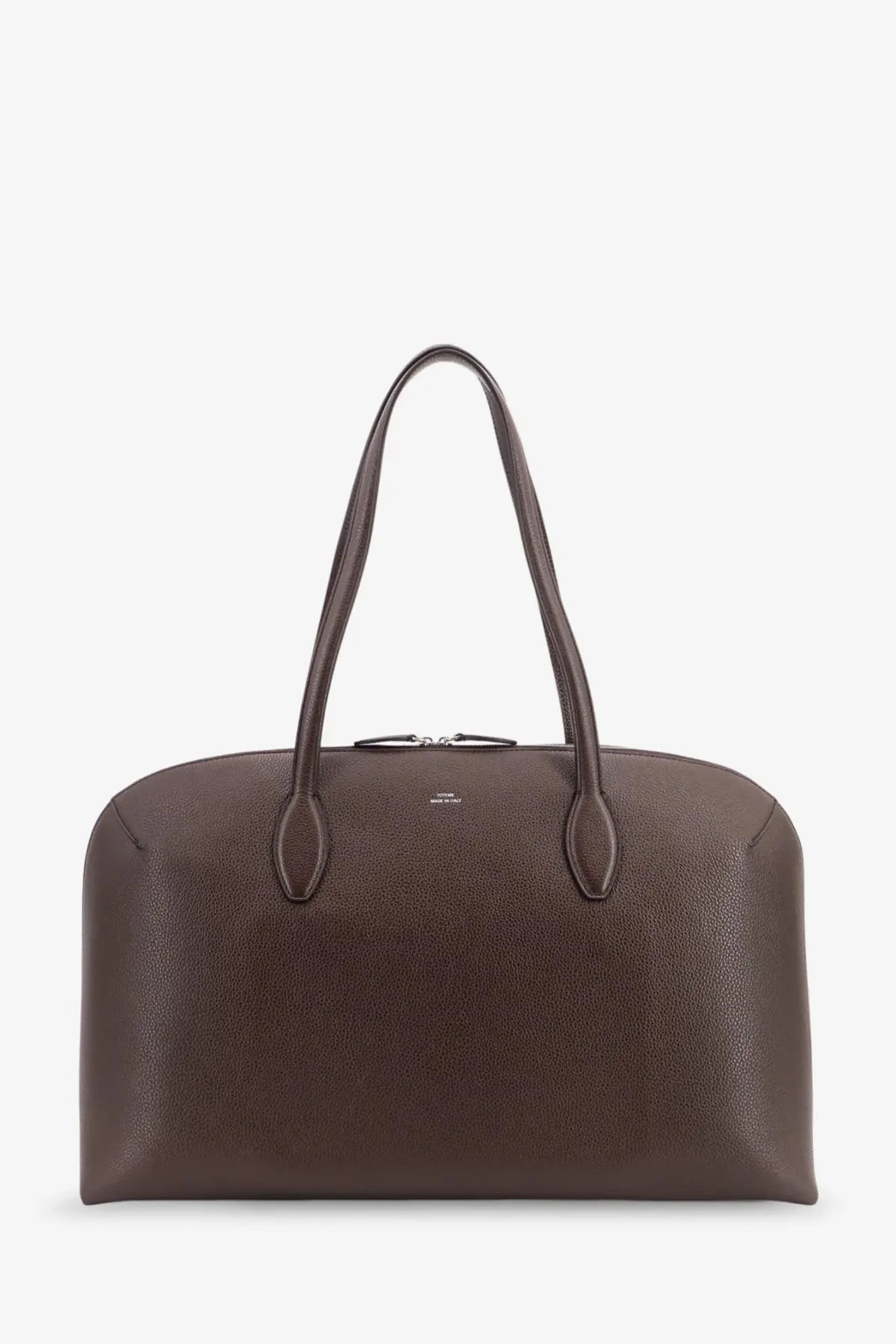 Toteme women’s brown suede handbag featuring a sleek textured surface and matching handles tote bag design