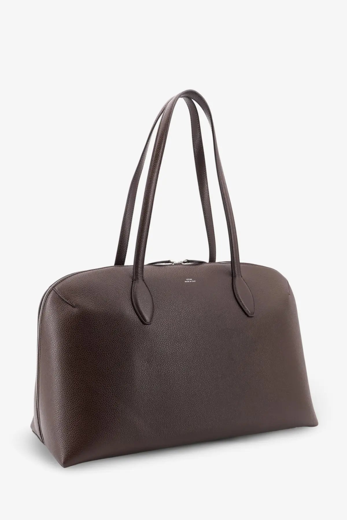 Toteme women’s suede handbag in brown with a sleek textured leather tote design and two sturdy handles