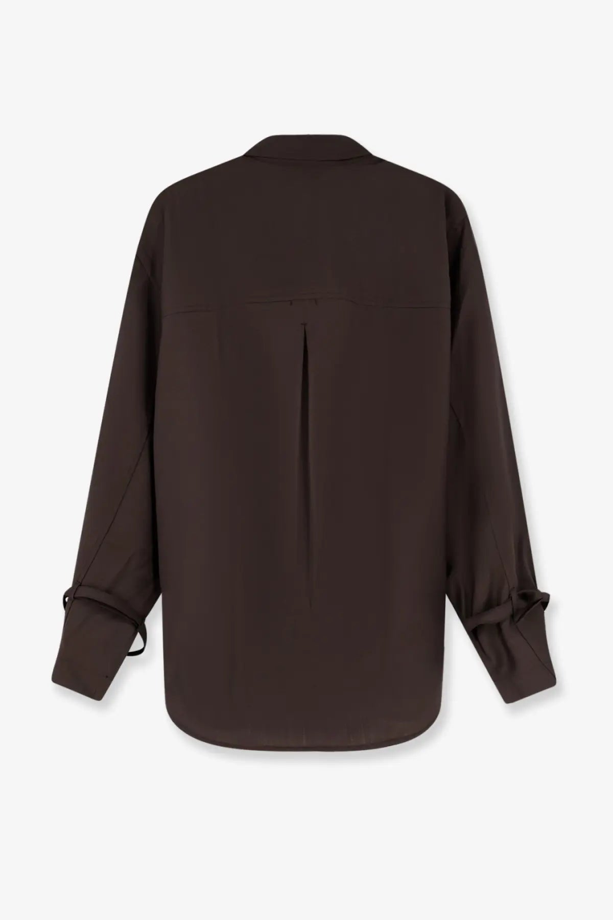 Toteme women’s grey wool shirt with long sleeves relaxed fit and tie cuffs in dark brown visible