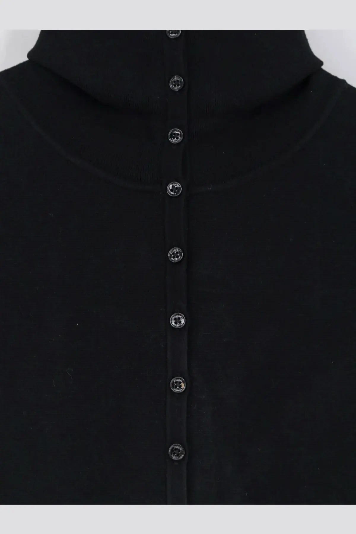 Toteme women’s black viscose blend cardigan with high neck and vertical row of silver toned buttons