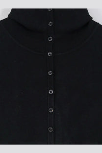 Toteme women’s black viscose blend cardigan with high neck and vertical row of silver toned buttons