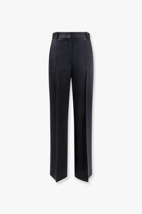 Toteme women’s black high-waisted wide-leg trousers in viscose blend with tailored fit and subtle front pleats