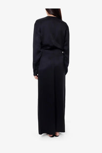 Toteme women’s black satin jumpsuit with long sleeves and high waist made of viscose for elegant wear