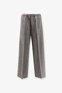 Toteme women’s grey viscose trousers with a subtle textured pattern and elastic waistband in gray linen