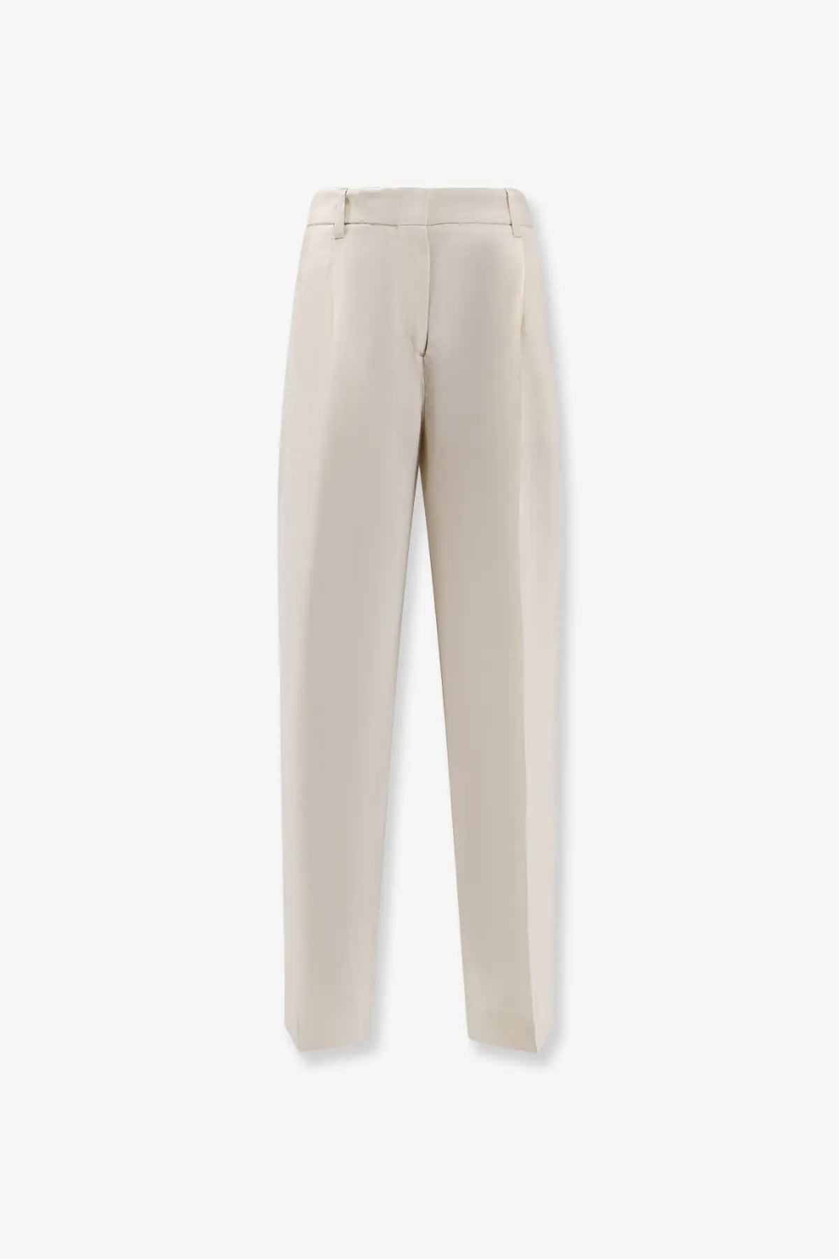 Beige toteme women’s viscose tailored trousers with a sleek straight-leg cut and subtle pleats at the waistband