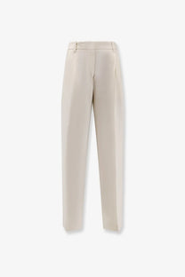 Beige toteme women’s viscose tailored trousers with a sleek straight-leg cut and subtle pleats at the waistband
