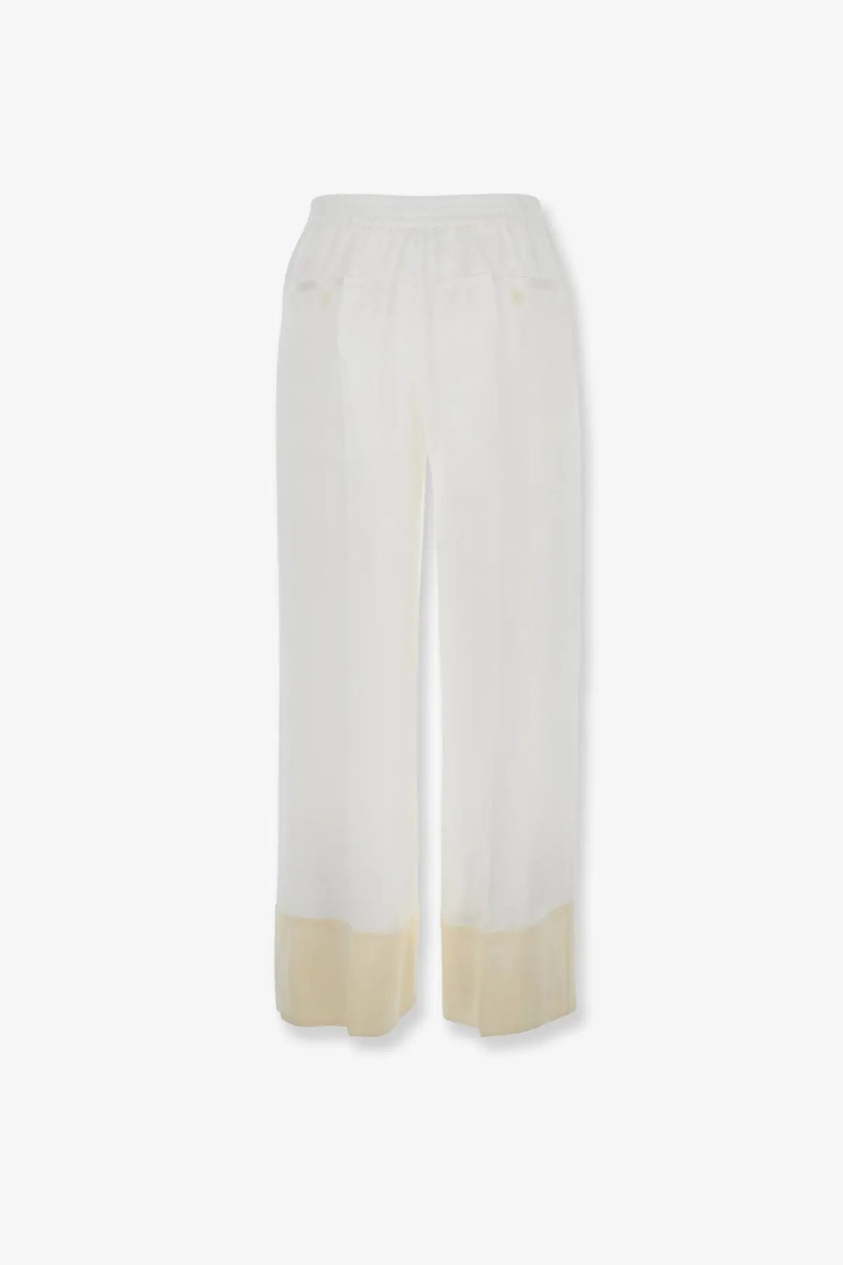 Toteme women’s white viscose wide-leg trousers with a subtle cream-colored hem for elegant wear