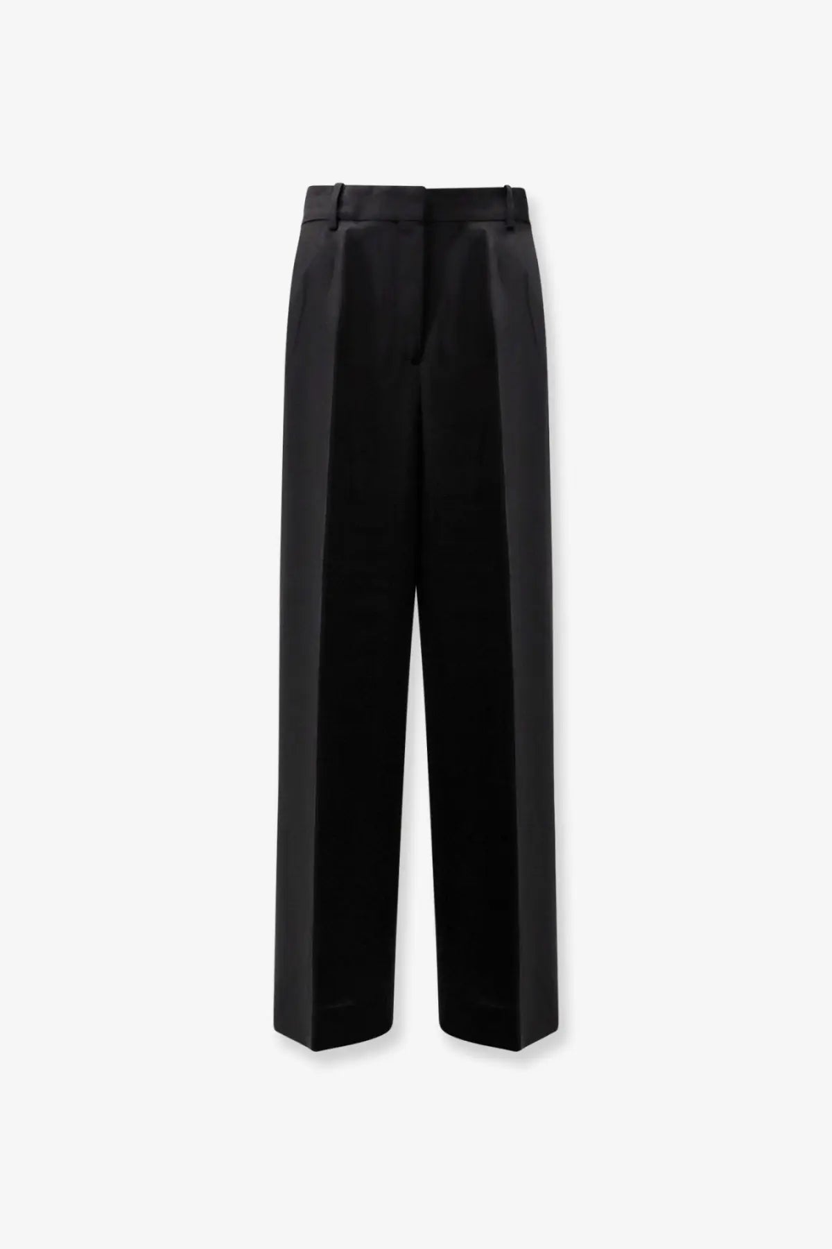 Toteme women’s black viscose and wool high-waisted wide-leg trousers with tailored fit and subtle front pleats