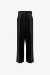 Toteme women’s black viscose and wool high-waisted wide-leg trousers with tailored fit and subtle front pleats