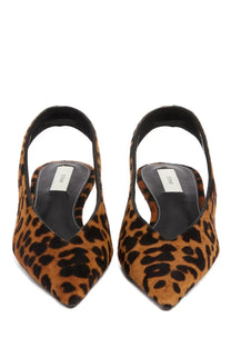 Brown and black leopard-print suede wedge slingback pumps by Toteme for women with a stylish open heel design