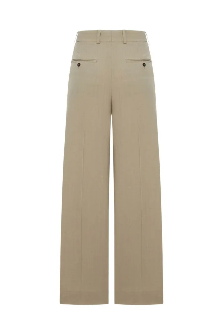 Beige wool blend tailored wide-leg trousers with subtle front pleats from Toteme women’s collection