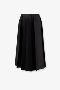 Toteme women’s black wool and silk midi dress with a pleated skirt and smooth structured waistband
